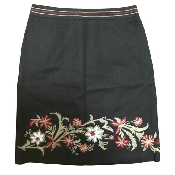 LOFT Dresses & Skirts - Ann Taylor Loft Petites Brown Floral Embroidered Wool Rayon Blend Skirt 2P